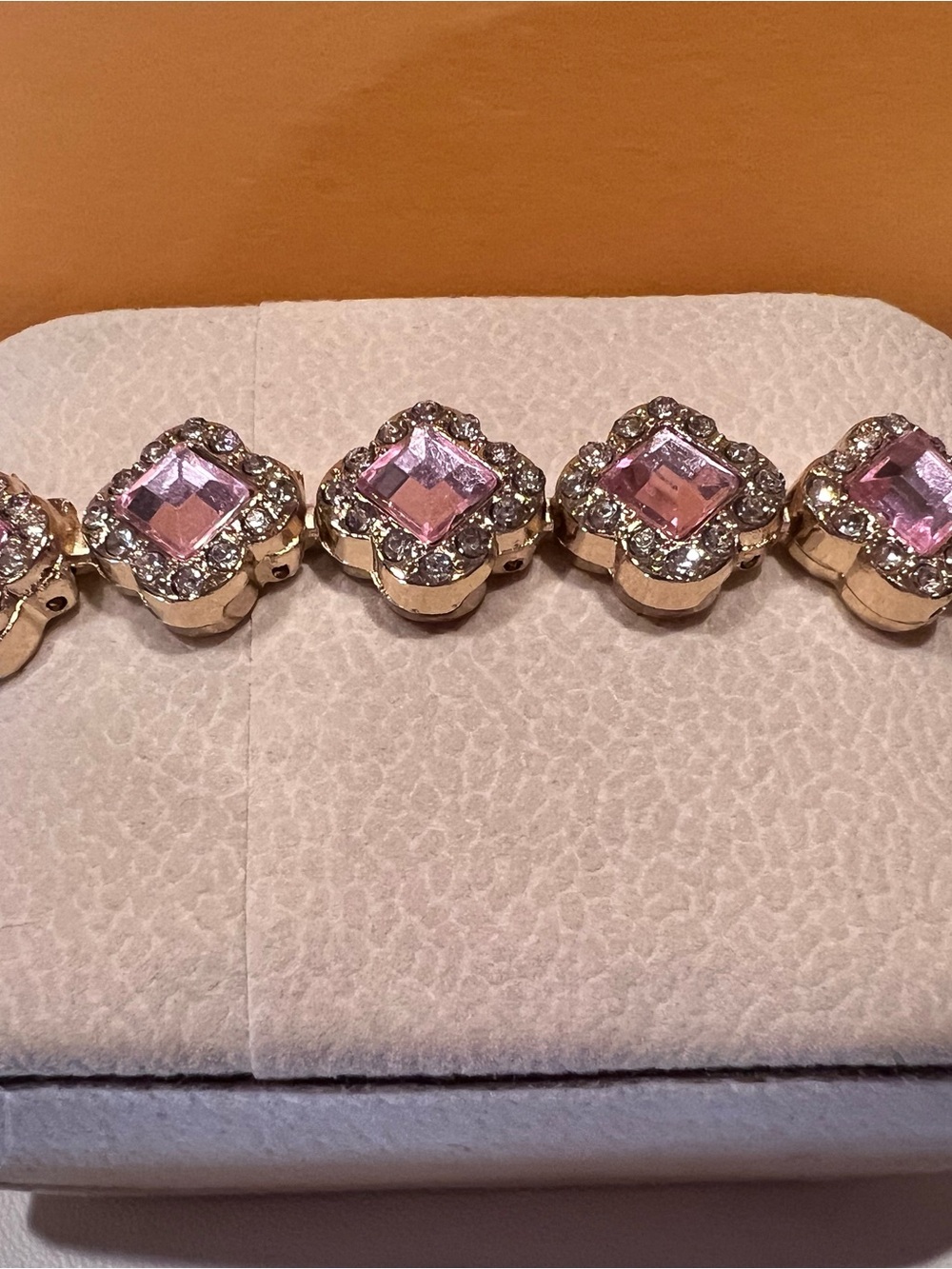 Gold plated Pink and clear CZ stone diamond shape bracelet